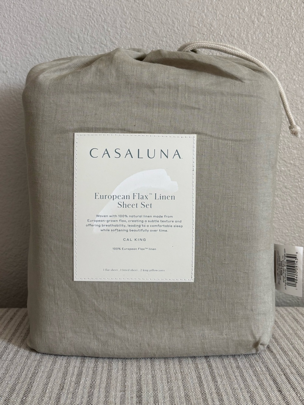NWT California King 100% Linen Sheet Set Light Olive Green - Casaluna